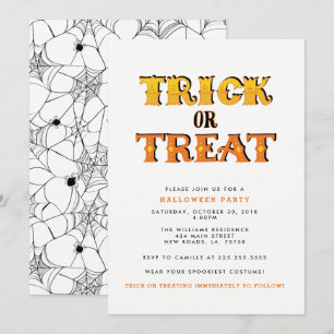 Invitación Fiesta de Halloween con araña de truco o truco