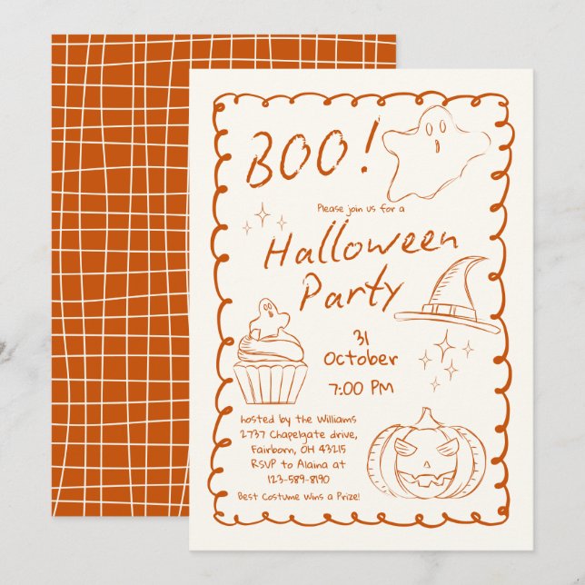 Invitación Fiesta de Halloween con boceto dibujado a mano de  (Anverso / Reverso)