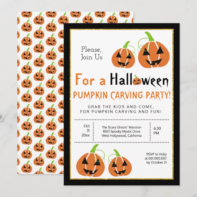 Invitación Fiesta de Halloween con calabaza (Anverso / Reverso)