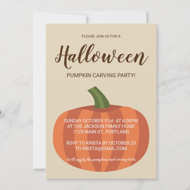 Invitación Fiesta de Halloween con calabaza Cuidada (Anverso)