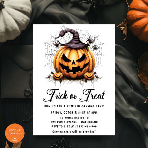 Invitación Fiesta de Halloween con calabaza de trineo o truco