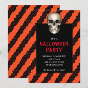 Invitación Fiesta de Halloween con calavera gótica de franja