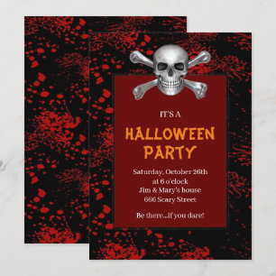 Invitación Fiesta de Halloween con calavera y huesos cruzados
