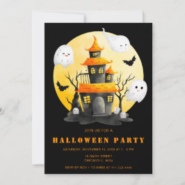 Invitación Fiesta de Halloween con casa y fantasmas perdidos