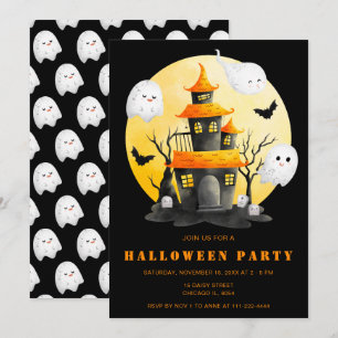 Invitación Fiesta de Halloween con casa y fantasmas perdidos