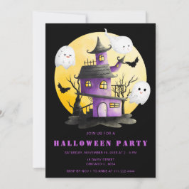 Invitación Fiesta de Halloween con casa y fantasmas perdidos