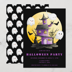 Invitación Fiesta de Halloween con casa y fantasmas perdidos