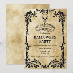 Invitación Fiesta de Halloween con cráneo gótico