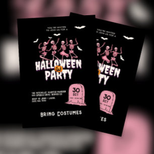 Invitación Fiesta de Halloween con cráneo rosa