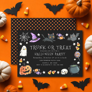 Invitación Fiesta de Halloween con crayón para niños de baúl 