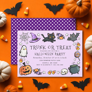 Invitación Fiesta de Halloween con crayón para niños Trunk or