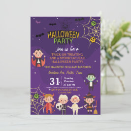 Invitación Fiesta De Halloween Con Disfraces Cuidados Para Ni