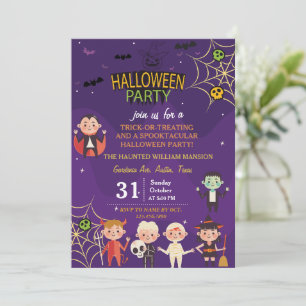 Invitación Fiesta De Halloween Con Disfraces Cuidados Para Ni