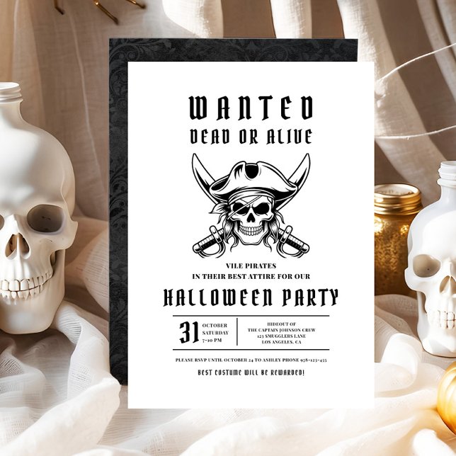 Invitación Fiesta de Halloween con el cráneo del pirata (Pirate Skull Halloween Party Invitation)