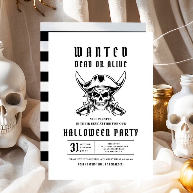 Invitación Fiesta de Halloween con el cráneo del pirata (Pirate Skull Halloween Party Invitation)