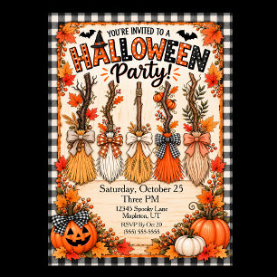 Invitación Fiesta de Halloween con Escobas de Bruja