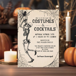 Invitación Fiesta de Halloween con esqueletos de cócteles y d