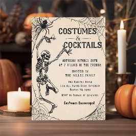 Invitación Fiesta de Halloween con esqueletos de cócteles y d