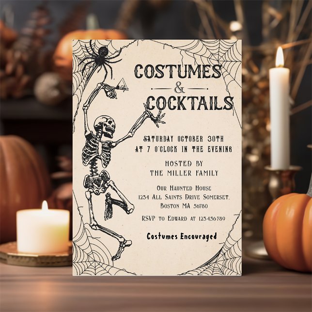 Invitación Fiesta de Halloween con esqueletos de cócteles y d (Subido por el creador)