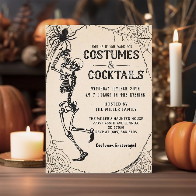 Invitación Fiesta de Halloween con esqueletos de cócteles y d (Subido por el creador)