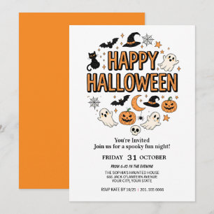 Invitación Fiesta de Halloween con fantasía y calabaza