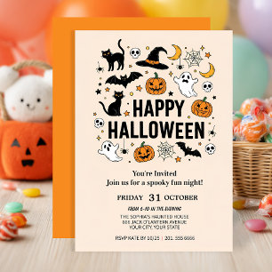 Invitación Fiesta de Halloween con fantasía y calabaza