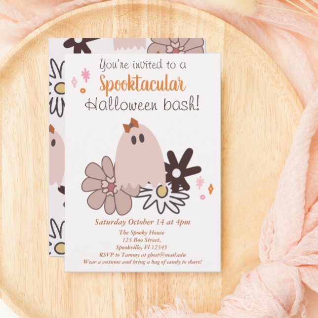 Invitación Fiesta de Halloween con fantasmas rosados (Subido por el creador)