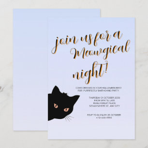 Invitación Fiesta de Halloween con gatos morados, Naranjas y 