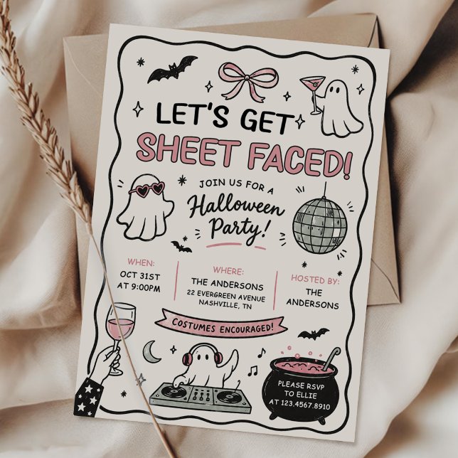 Invitación Fiesta de Halloween con hoja de cara dibujada a ma (Subido por el creador)
