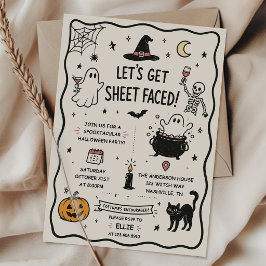 Invitación Fiesta de Halloween con hoja de cara dibujada a ma