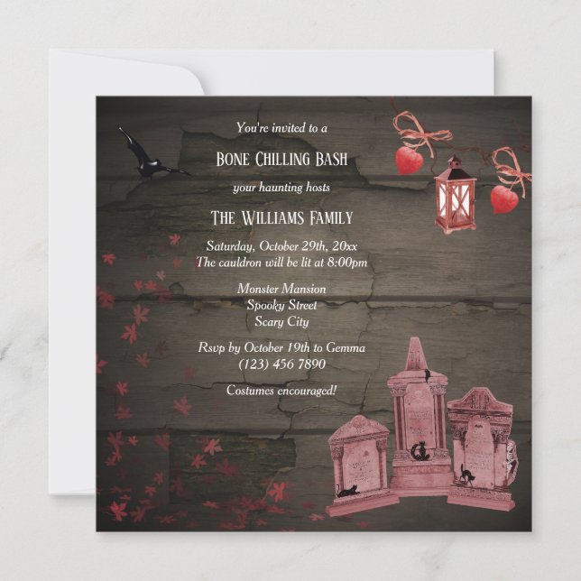 Invitación Fiesta de Halloween con lápidas (Anverso)
