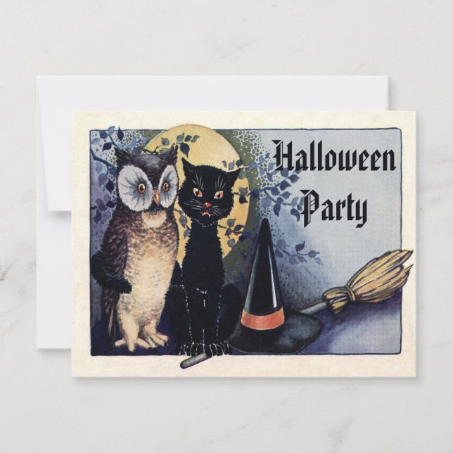 Invitación Fiesta de Halloween con leche de vaca y gato (Anverso)
