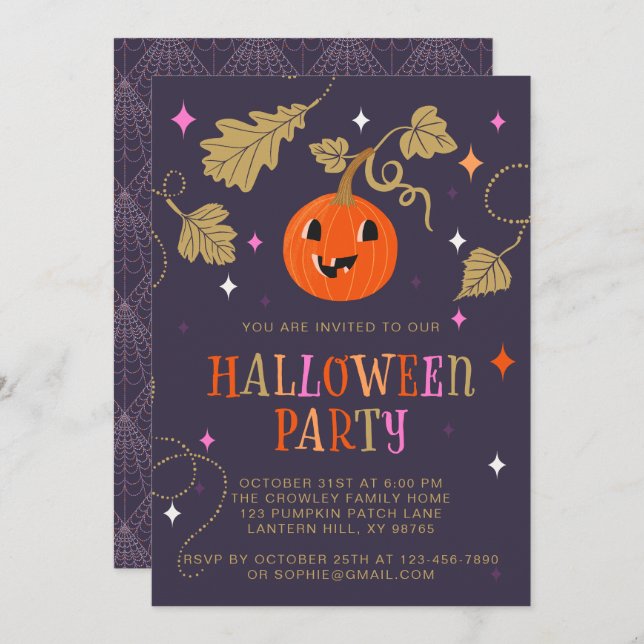 Invitación Fiesta de Halloween con linternas de Jack-o (Anverso / Reverso)