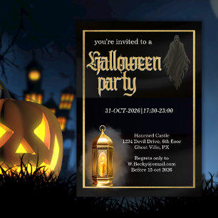 Invitación Fiesta de Halloween con Logotipo de Oro Negro Espe