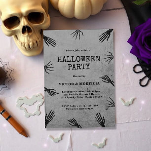 Invitación Fiesta de Halloween con Manos de Esqueleto Gótico