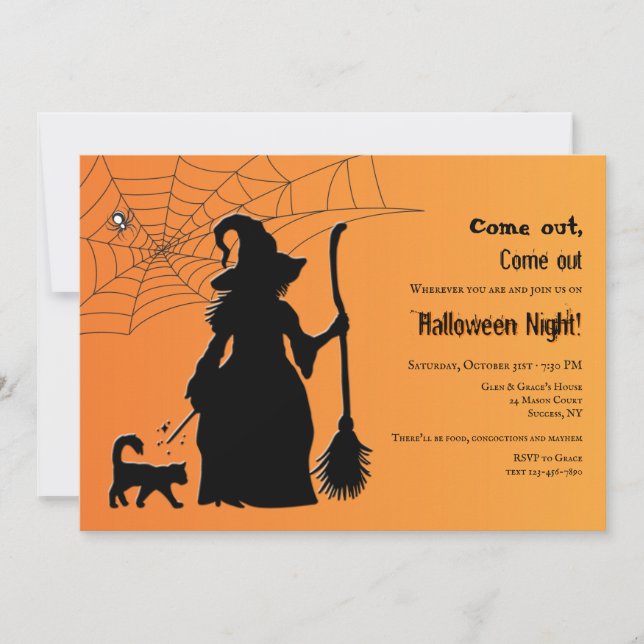 Invitación Fiesta de Halloween con Silueta de Bruja (Anverso)