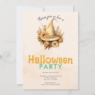Invitación Fiesta de Halloween con sombrero de bruja boho Pre