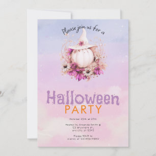 Invitación Fiesta de Halloween con Sombrero de Bruja y Calaba