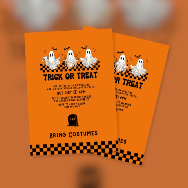 Invitación Fiesta de Halloween con traje fantasma o trato (Subido por el creador)