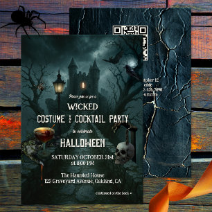 Invitación Fiesta de Halloween con traje y cóctel malvado