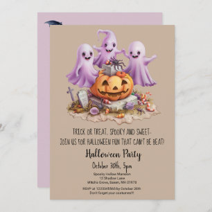 Invitación Fiesta de Halloween con truco fantasma o calabaza 
