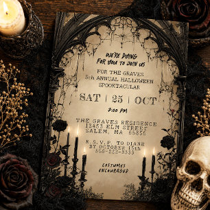 Invitación Fiesta de Halloween con velas góticas vintage flor