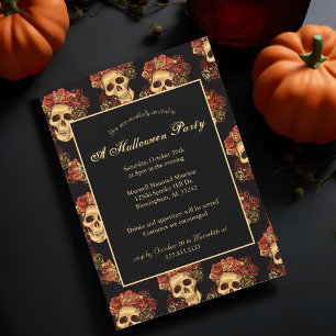 Invitación Fiesta de Halloween Corona de cráneo gótico Rosa R