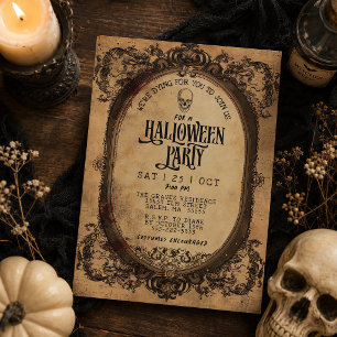 Invitación Fiesta de Halloween Cráneo Marco Gótico Antiguo
