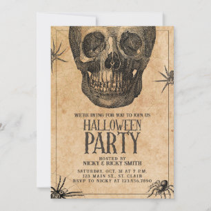 Invitación Fiesta de Halloween, cráneo vintage, Fiesta de dis