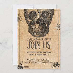 Invitación Fiesta de Halloween, cráneo vintage, Fiesta de dis