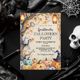 Invitación Fiesta de Halloween Cuadrillada Fantasma y Calabaz