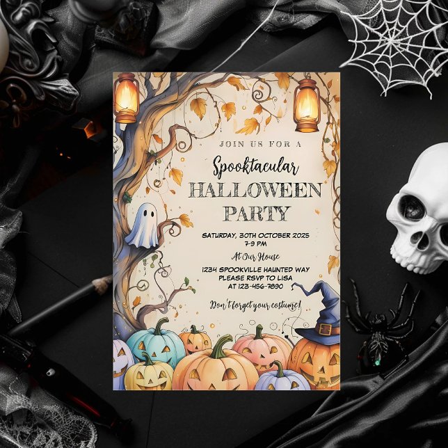 Invitación Fiesta de Halloween Cuadrillada Fantasma y Calabaz (Subido por el creador)