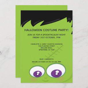 Invitación Fiesta de Halloween Cute Green Frankenstein