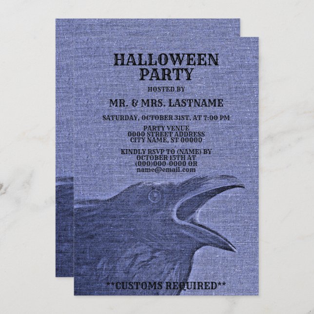 Invitación Fiesta de Halloween Da miedo Craw Blue Purple Spoo (Anverso / Reverso)
